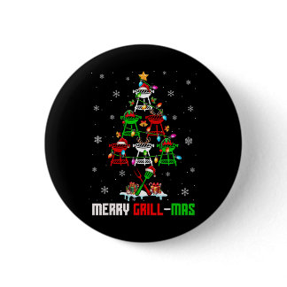 Merry Grill-mas Xmas Tree Grilling Bbq Cooking Lov Button