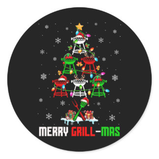 Merry Grill-mas Xmas Tree Grilling Bbq Cooking Lov Classic Round Sticker