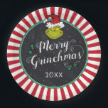 Merry Grinchmas | Grinch Holiday Party Paper Plates<br><div class="desc">Celebrate your Holiday Party this year with these cute Dr. Seuss chalkboard paper plates. Personalize by adding the year or custom text.</div>