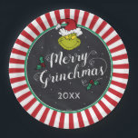 Merry Grinchmas | Grinch Holiday Party Paper Plates<br><div class="desc">Celebrate your Holiday Party this year with these cute Dr. Seuss chalkboard paper plates. Personalize by adding the year or custom text.</div>