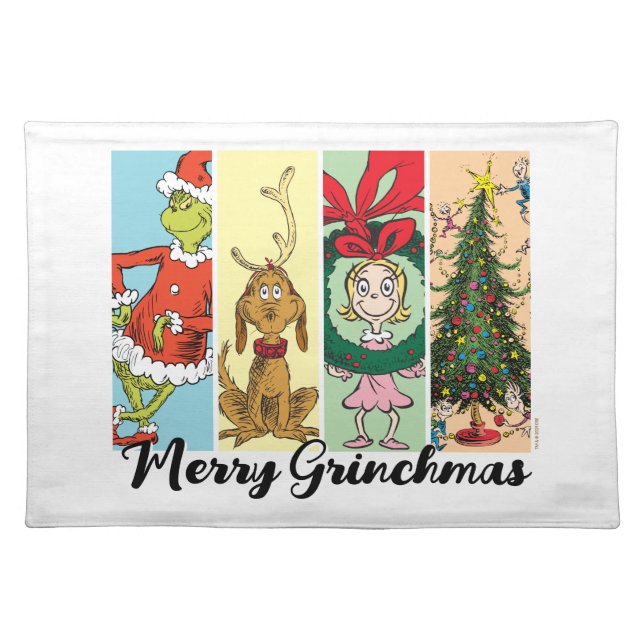 Merry Grinchmas Holiday Collage Cloth Placemat (Front)