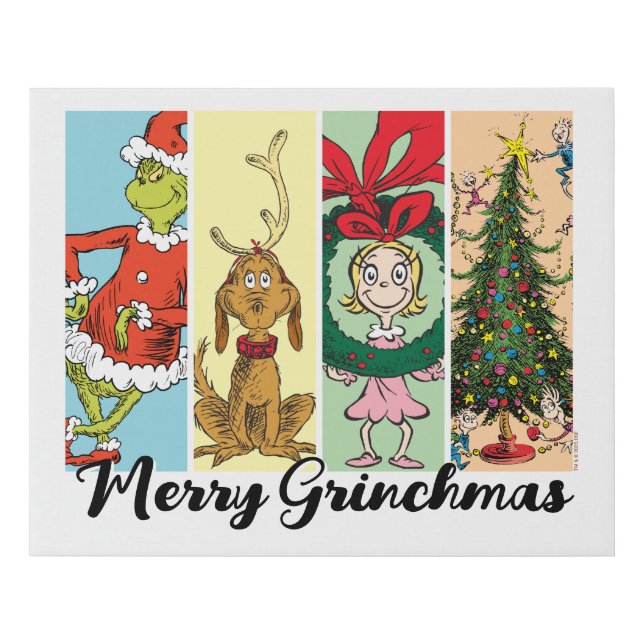 Merry Grinchmas Holiday Collage Faux Canvas Print (Front)