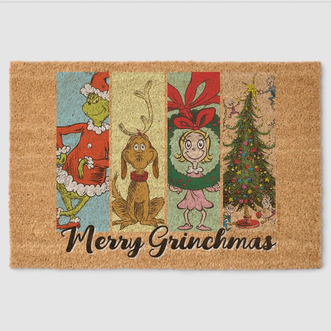 Merry Grinchmas Holiday Collage Fiber Doormat (Front)