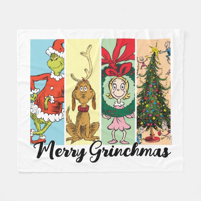 Merry Grinchmas Holiday Collage Fleece Blanket (Front (Horizontal))