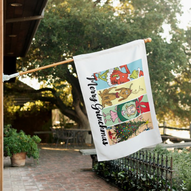 Merry Grinchmas Holiday Collage House Flag (In SItu)