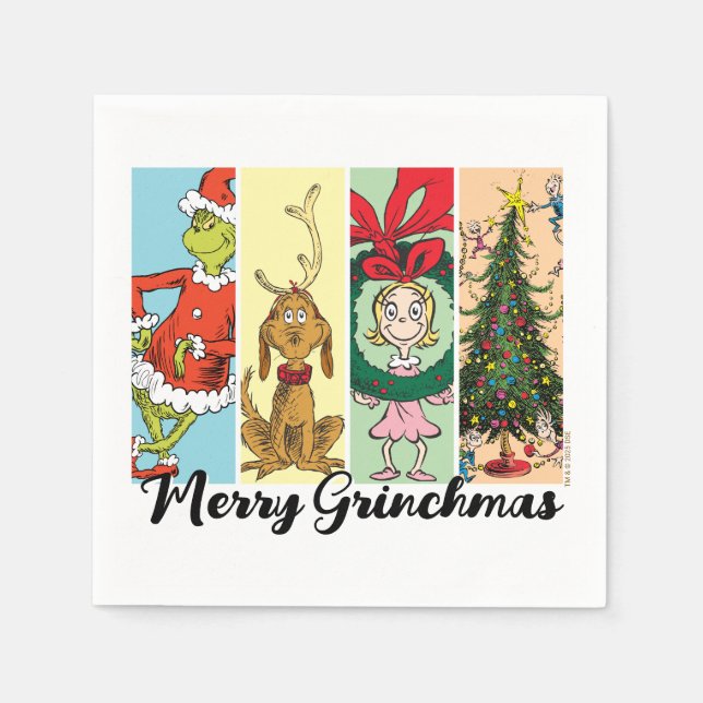 Merry Grinchmas Holiday Collage Napkins (Front)