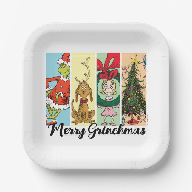 Merry Grinchmas Holiday Collage Paper Plates (Front)