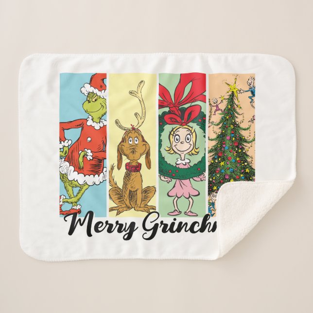Merry Grinchmas Holiday Collage Sherpa Blanket (Front (Horizontal))