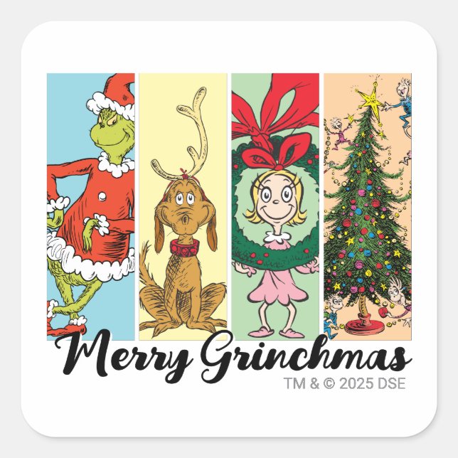 Merry Grinchmas Holiday Collage Square Sticker (Front)