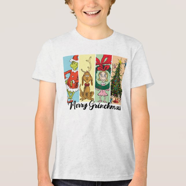 Merry Grinchmas Holiday Collage Tri-Blend Shirt (Front)