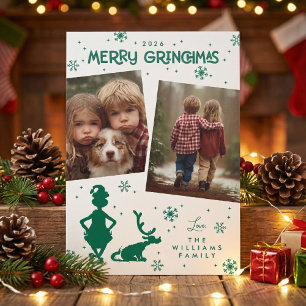 Merry Grinchmas Snowflake Photo Collage Letterpress Photo Cards