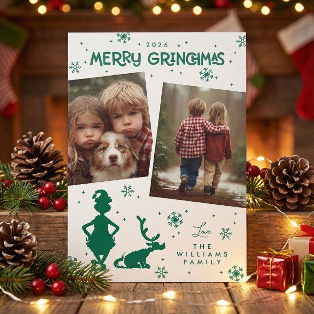 Merry Grinchmas Snowflake Photo Collage Letterpress Photo Cards (Creator Uploaded)
