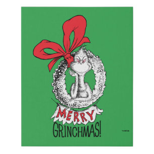 Merry Grinchmas Wreath Faux Canvas Print