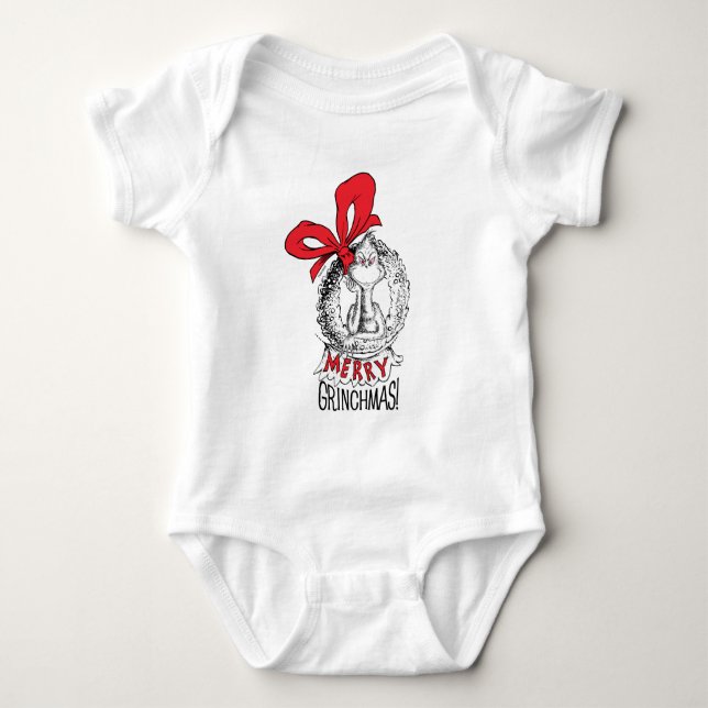 Merry Grinchmas Wreath Grinch Baby Bodysuit (Front)