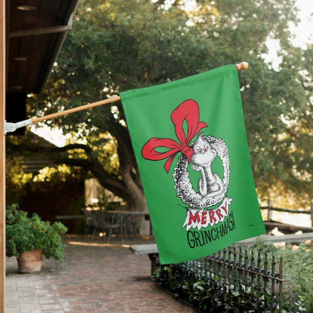 Merry Grinchmas Wreath Grinch House Flag (In SItu)