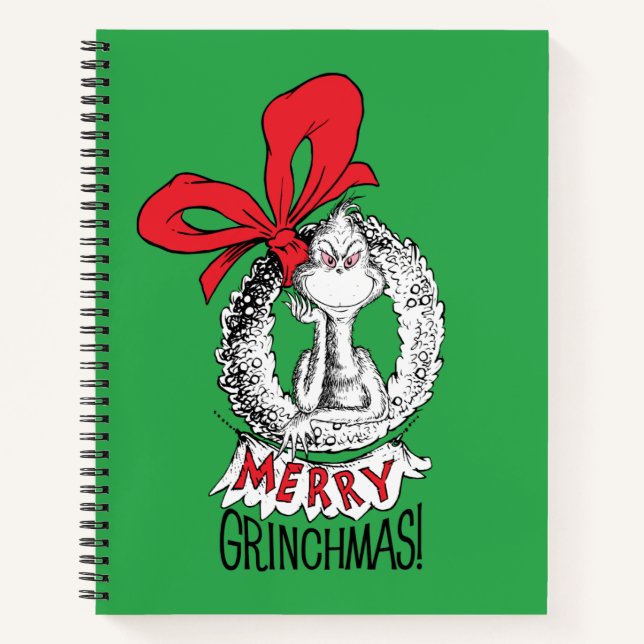 Merry Grinchmas Wreath Grinch Notebook (Front)