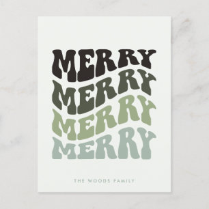 Merry Groovy Wavy Green Typography Christmas Holiday Postcard