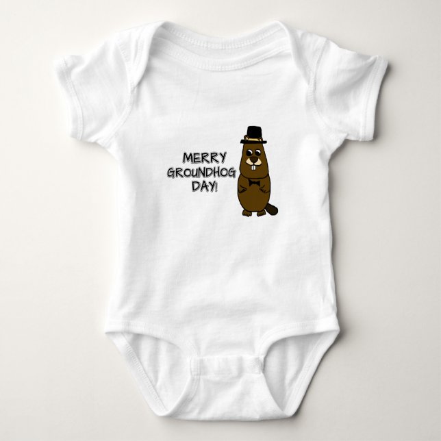 Merry Groundhog Day Baby Bodysuit (Front)