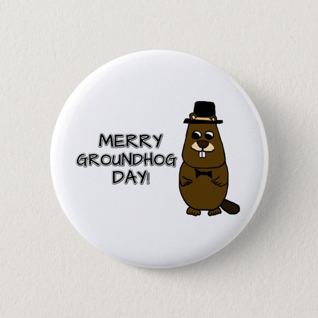 Merry Groundhog Day Button (Front)