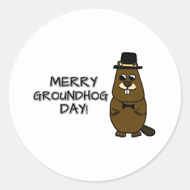 Merry Groundhog Day Classic Round Sticker (Front)