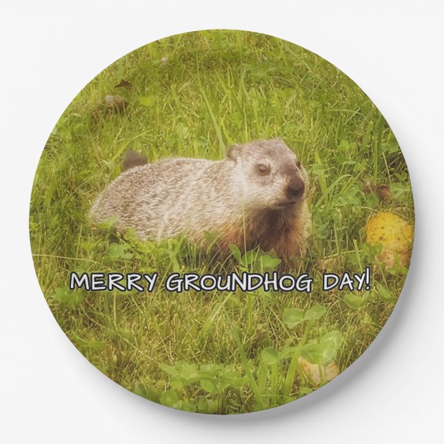 Merry Groundhog Day plates (Front)