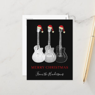 Merry guitar Christmas black and white Holiday Postcard