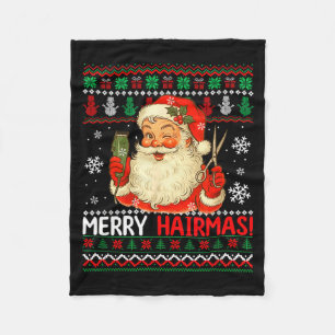 Merry Hairmas Christmas Sweater Santa Hairstylist Fleece Blanket