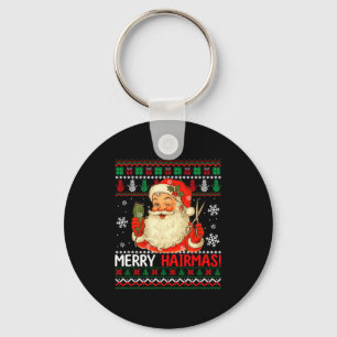 Merry Hairmas Christmas Sweater Santa Hairstylist Keychain