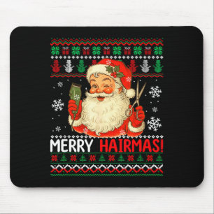 Merry Hairmas Christmas Sweater Santa Hairstylist Mouse Pad