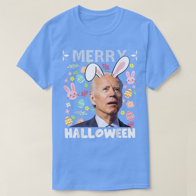 Merry Halloween Confused Joe Biden Bunny Easter Da T-Shirt (Design Front)