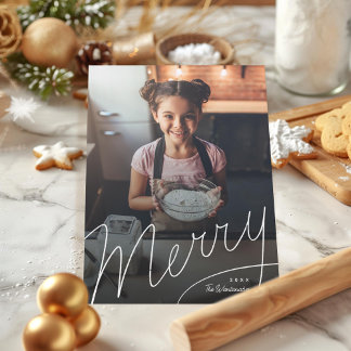 Merry Hand-lettering Fun Photo Holiday Card
