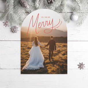 Merry Hand-Lettering Newlywed Holiday Photo Card