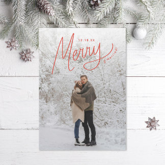 Merry Hand Lettering Winter Newlywed Holiday Card