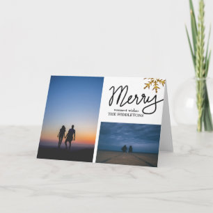 Merry Handwritten Holiday Script Two Photo Card