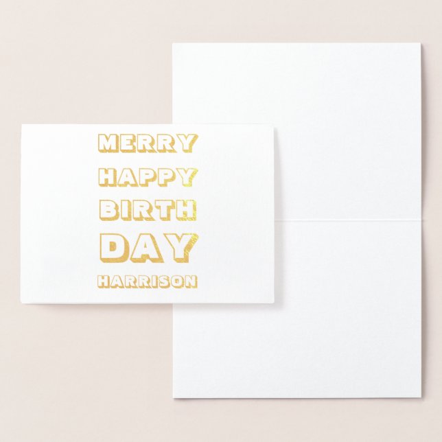 Merry Happy Birthday custom name modern Christmas Foil Card (Display)