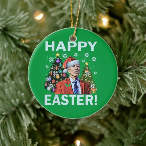 Merry Happy Easter Funny Joe Biden Santa Christmas Ceramic Ornament
