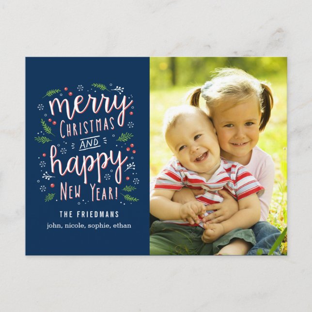 Merry Happy Editable Color Holiday Photo Card (Front)