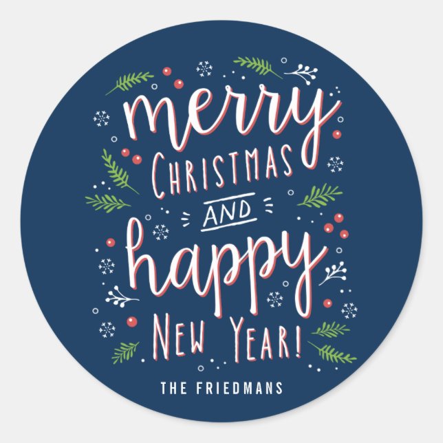Merry Happy Editable Color Holiday Sticker (Front)