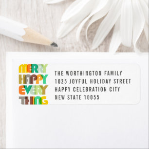 Merry Happy Everything Colorful Typography Address Label