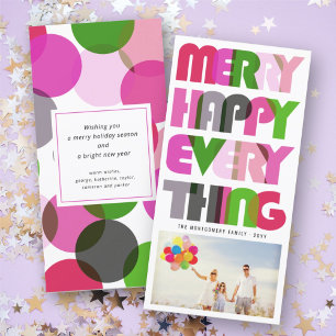 Merry Happy Everything Colorful Typography Photo Holiday Card