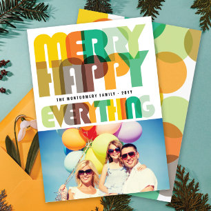 Merry Happy Everything Colorful Typography Photo Holiday Card