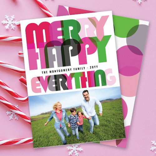 Merry Happy Everything Colorful Typography Photo Holiday Card
