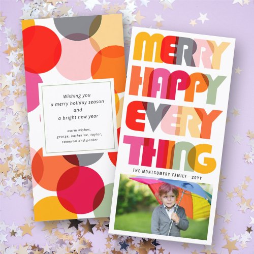 Merry Happy Everything Colorful Typography Photo Holiday Card