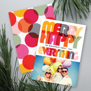 Merry Happy Everything Colorful Typography Photo Holiday Card