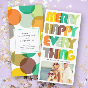 Merry Happy Everything Colorful Typography Photo Holiday Card