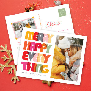 Merry Happy Everything Colorful Typography Photo Holiday Postcard
