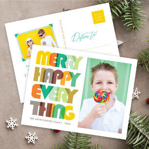 Merry Happy Everything Colorful Typography Photo Holiday Postcard