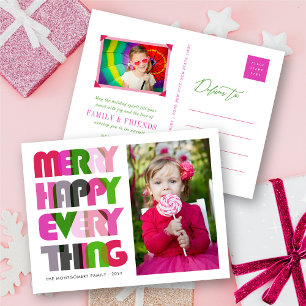 Merry Happy Everything Colorful Typography Photo Holiday Postcard