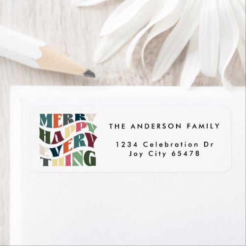 Merry Happy Everything Groovy Holiday Address Label