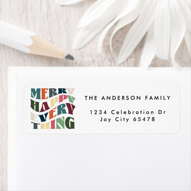 Merry Happy Everything Groovy Holiday Address Label (Insitu)